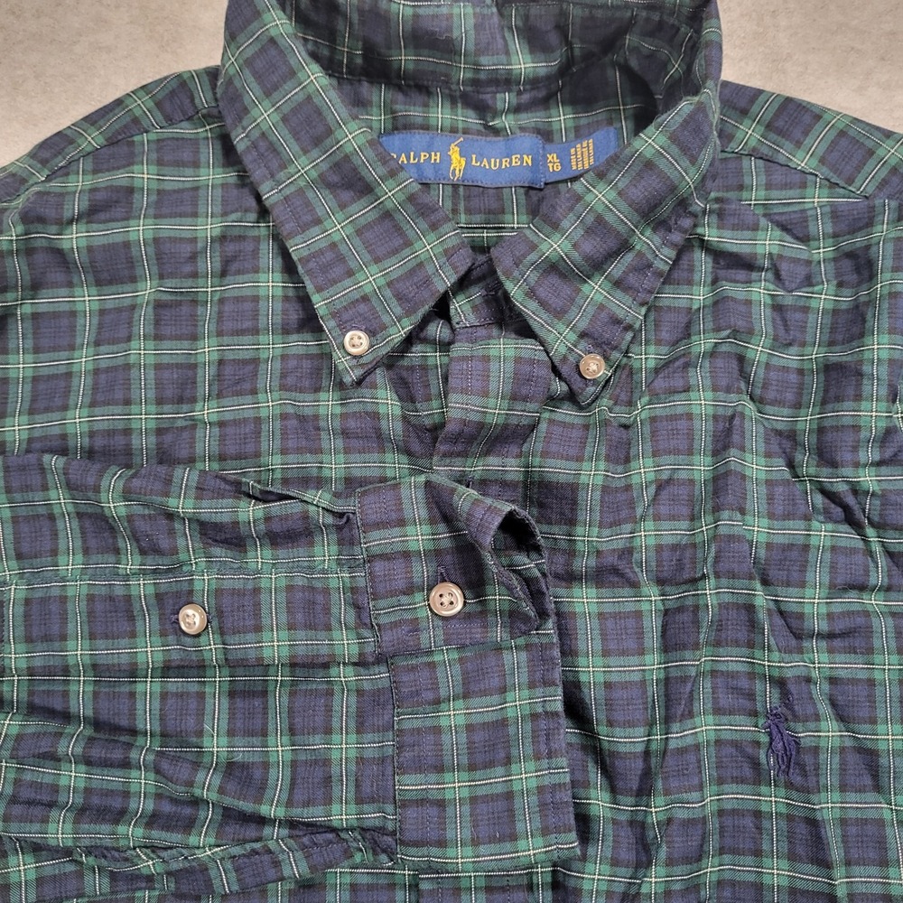 Ralph Lauren Mens XL Blue Green Plaid Long‎ Sleeve Button Up Shirt